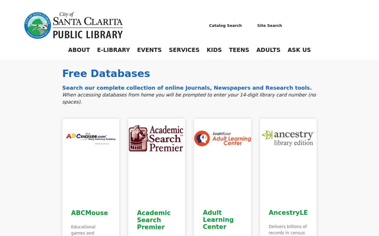 Santa Clarita directory and genealogy databases at the public library
